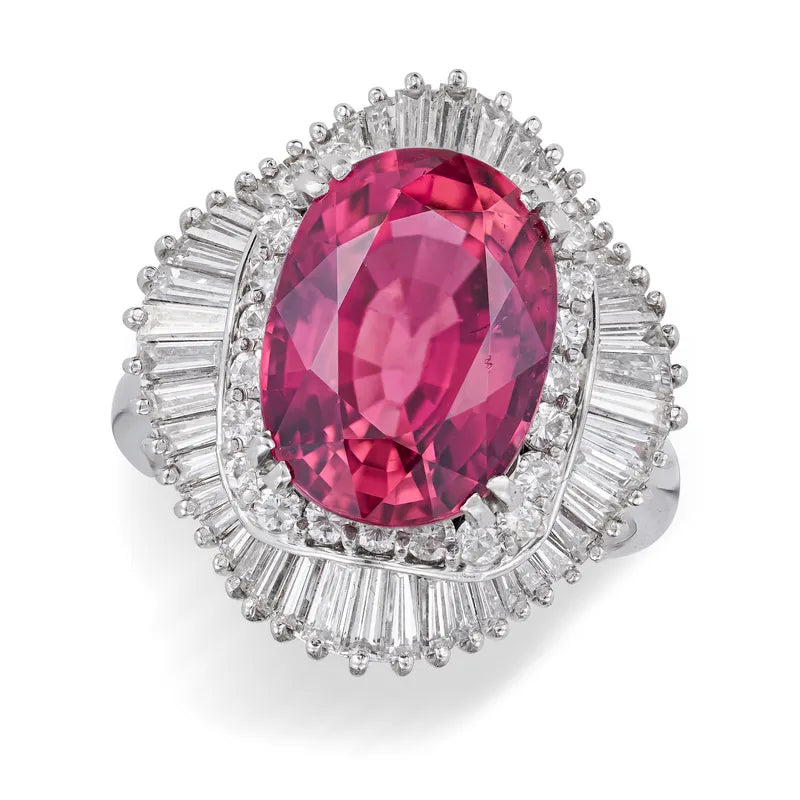 ine 7.55 carat pink tormaline and diamond ballerina ring