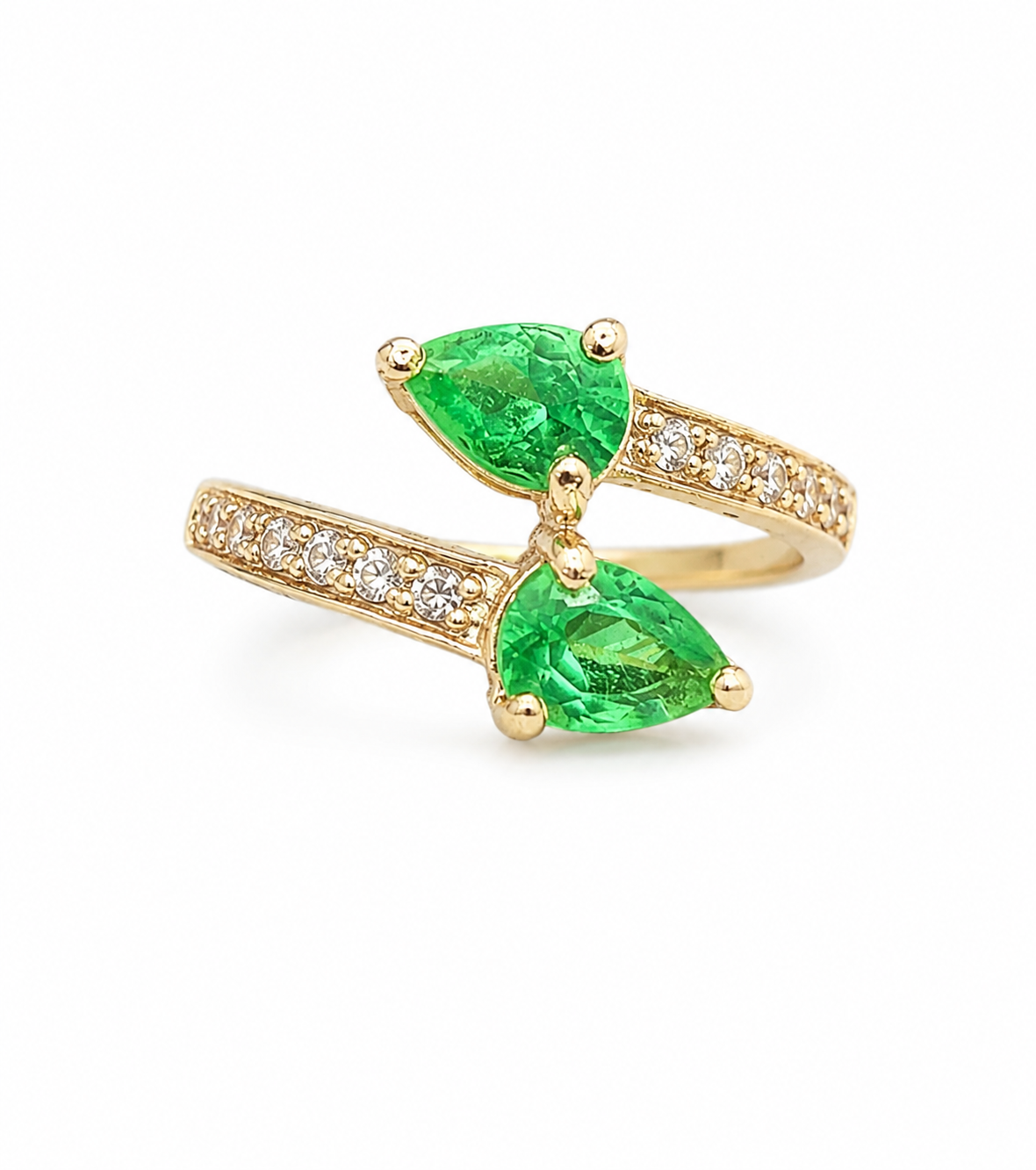 PRELOVED Silver chrome diopside and white topaz interlocking ring