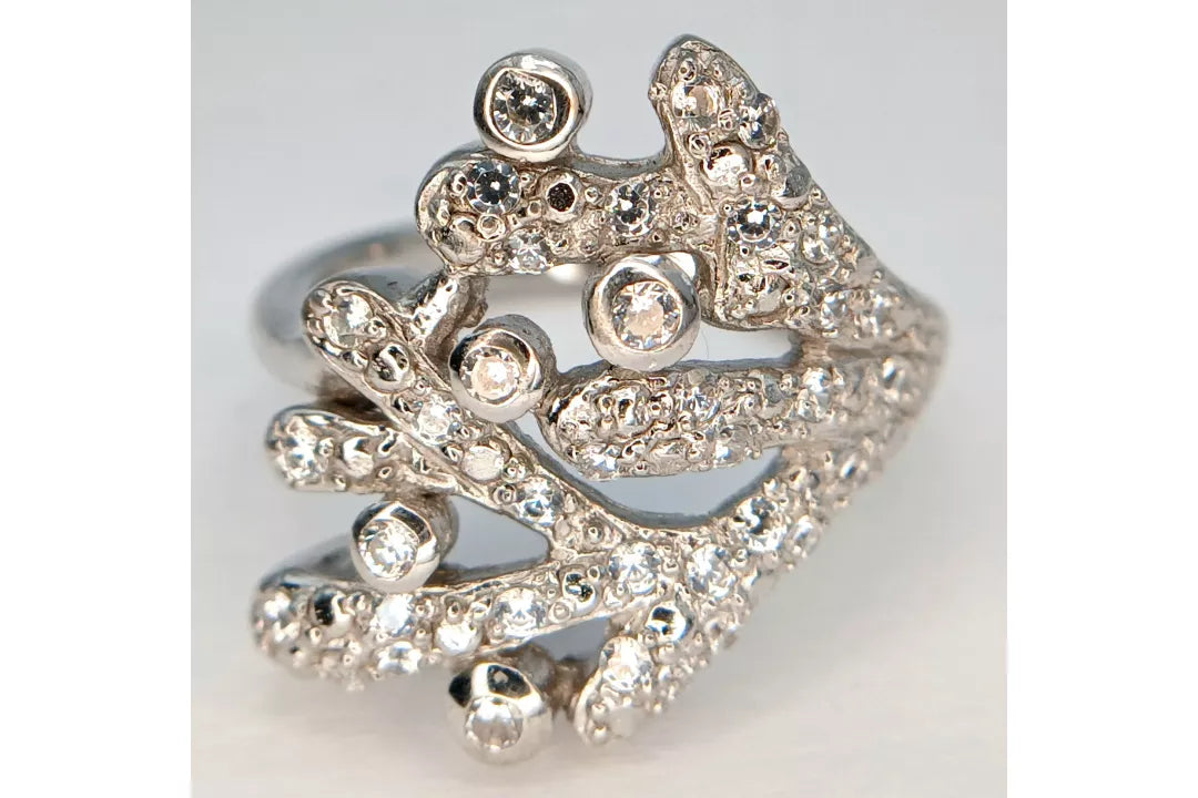PRELOVED sterling silver CZ openwork statemant ring