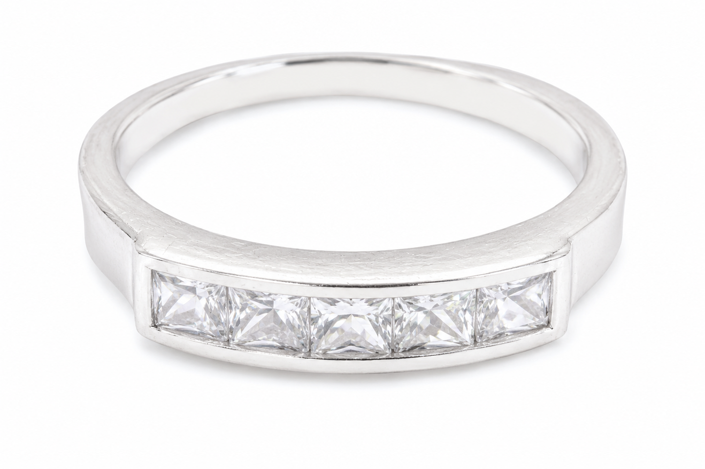 PRELOVED Sterling silver princess cut stone half eternity ring