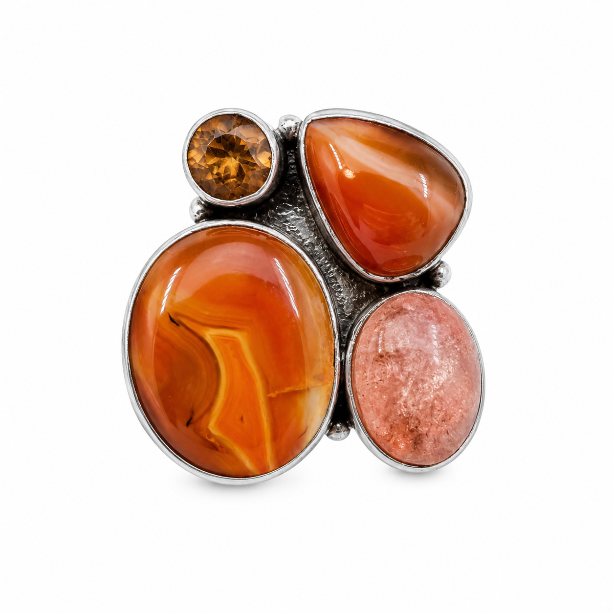 PRELOVED Silver lace onyx, sunstone and pietrune ring