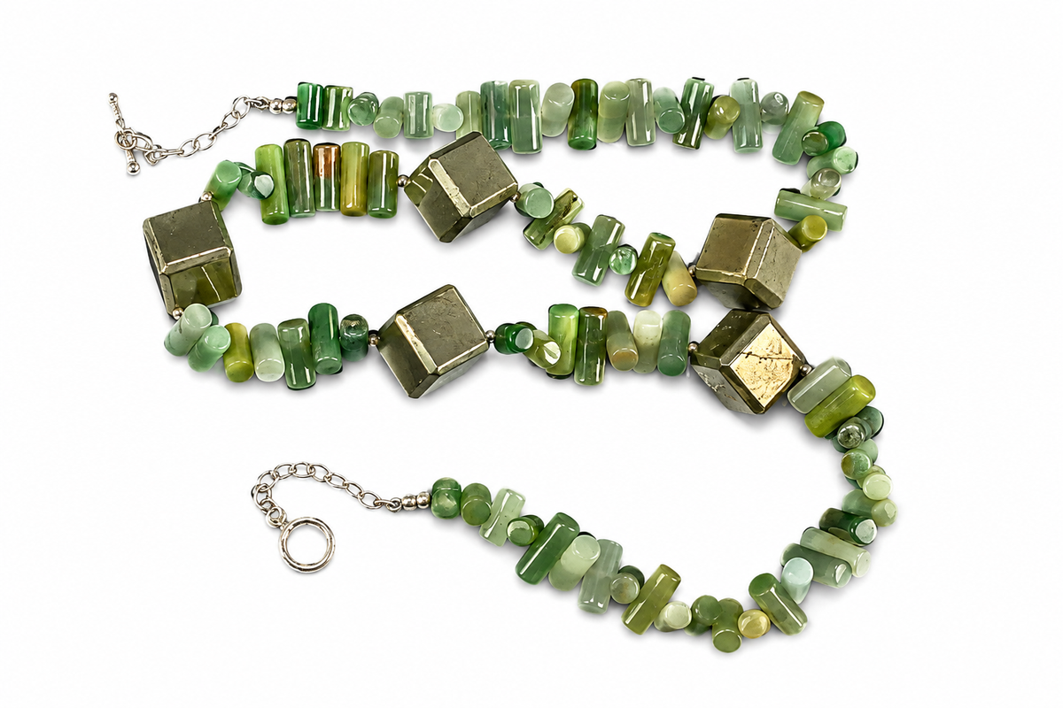 PRELOVED Ladies 925 Sterling Silver Jade Style Chunky Statement Necklace