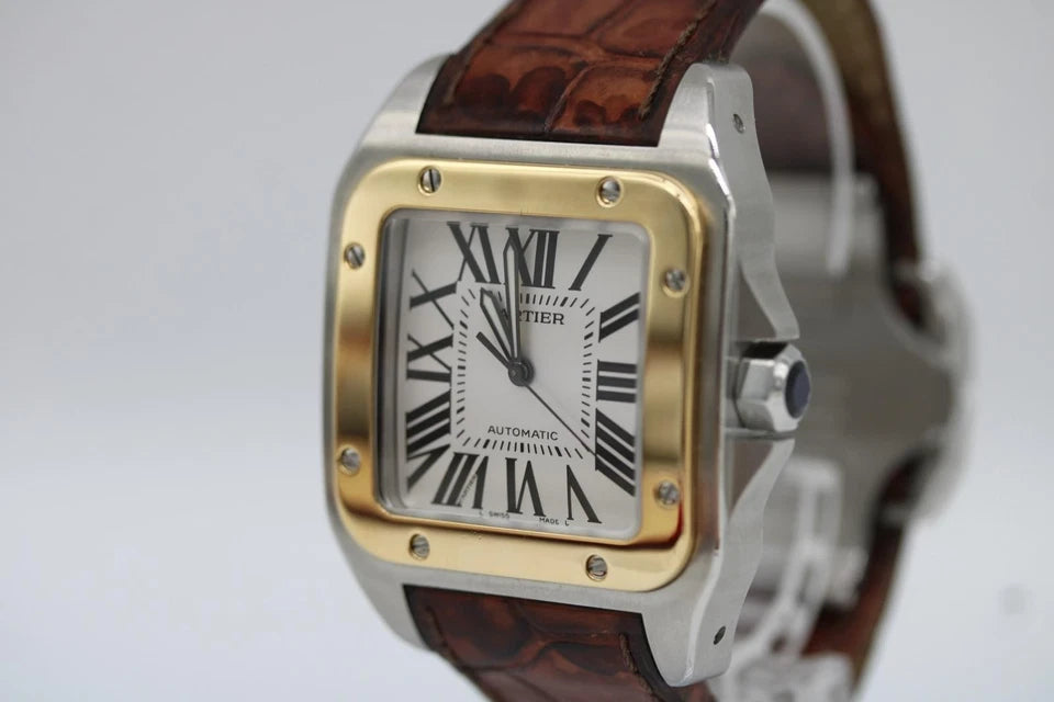 Cartier Santos 100 XL with gold bezel