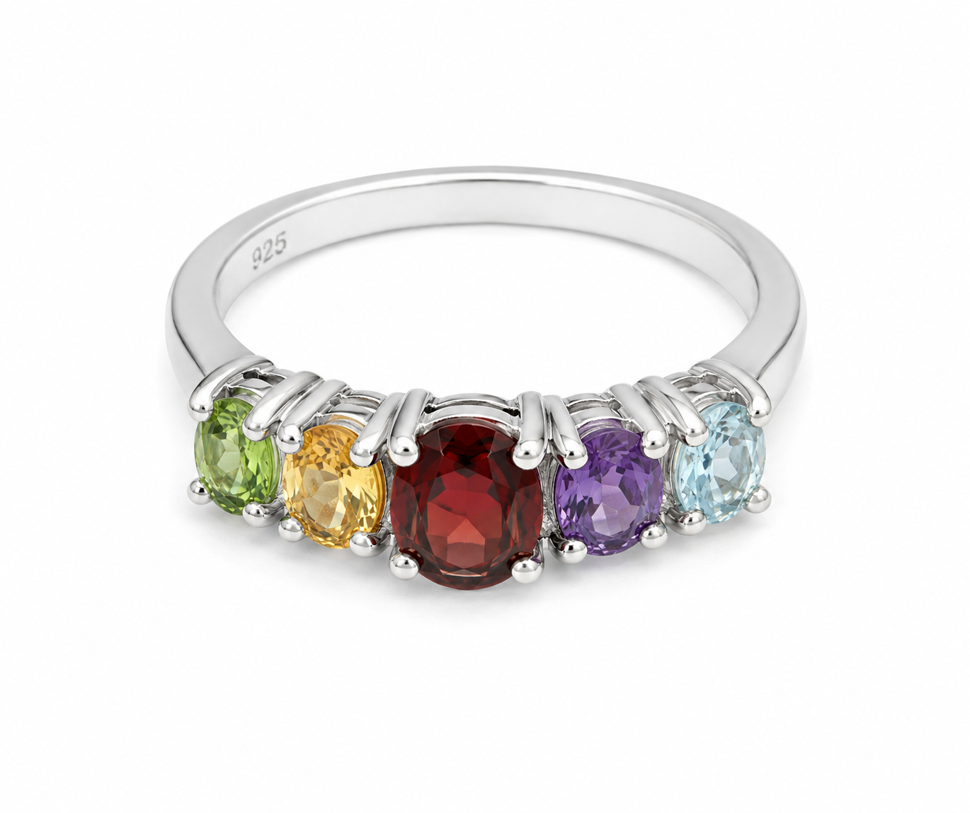 PRELOVED Silver multi gemstone 5 stone ring