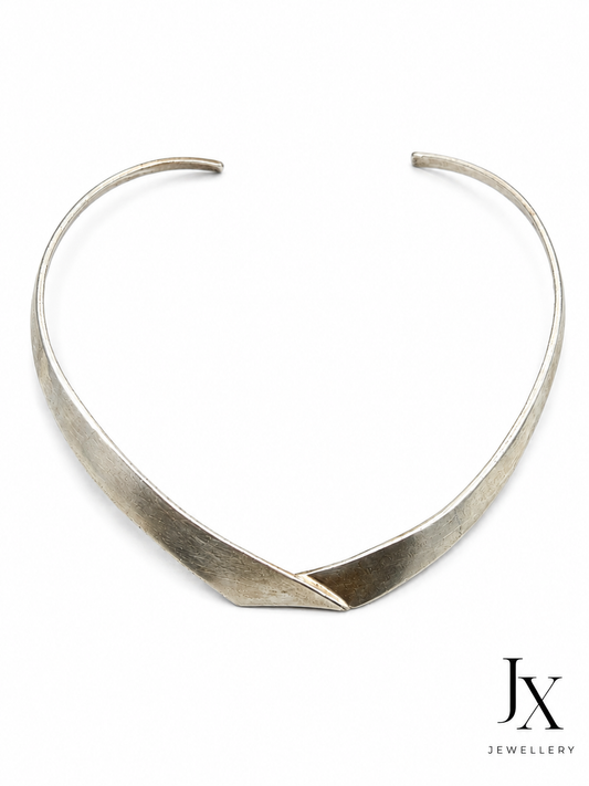 VINTAGE Sterling Silver Modernist Torque Collar Necklace – 925 Silver