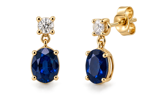 PRELOVED 9ct gold sapphire and diamond drop earrings