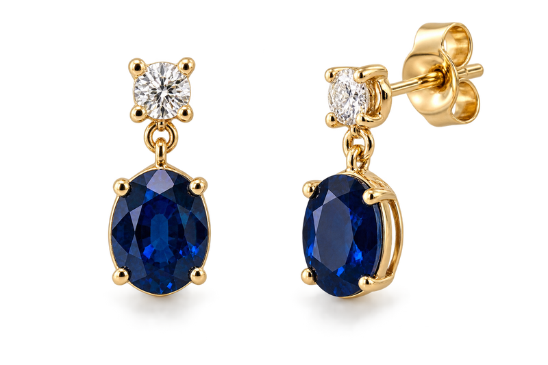 PRELOVED 9ct gold sapphire and diamond drop earrings