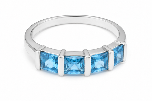 PRELOVED Sterling blue topaz four stone ring