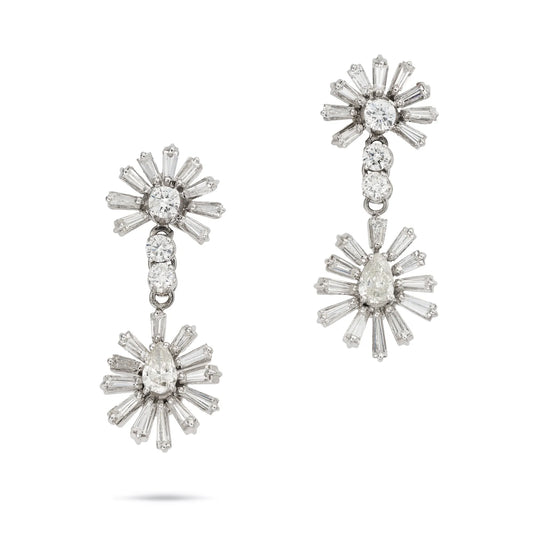Pair of mid century diamond drop earrings