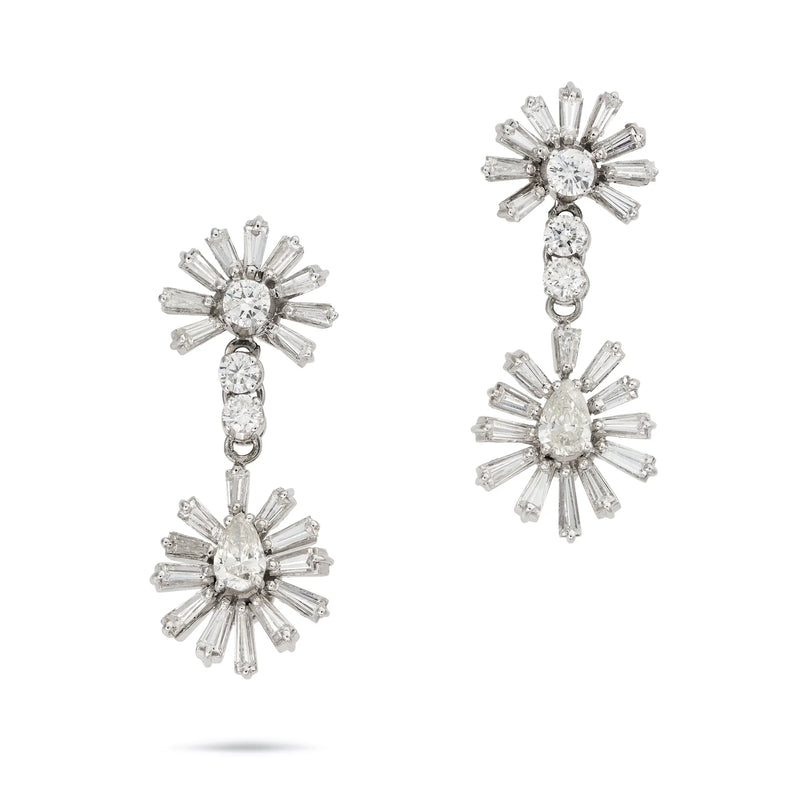 Pair of mid century diamond drop earrings