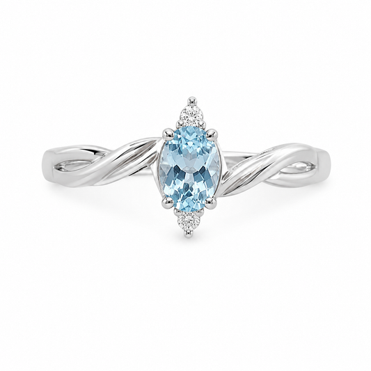 PRELOVED Silver blue topaz and CZ silt bad ring