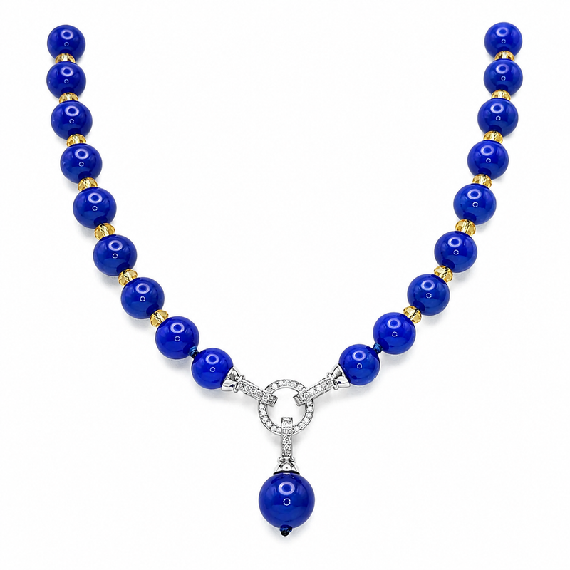 PRELOVED Bright blue beaded necklace with drop pendant