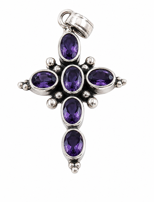 PRELOVED Silver amethyst cross pendant