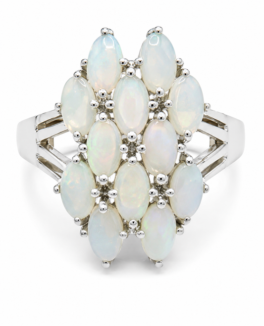 PRELOVED Silver opal cluster statement ring
