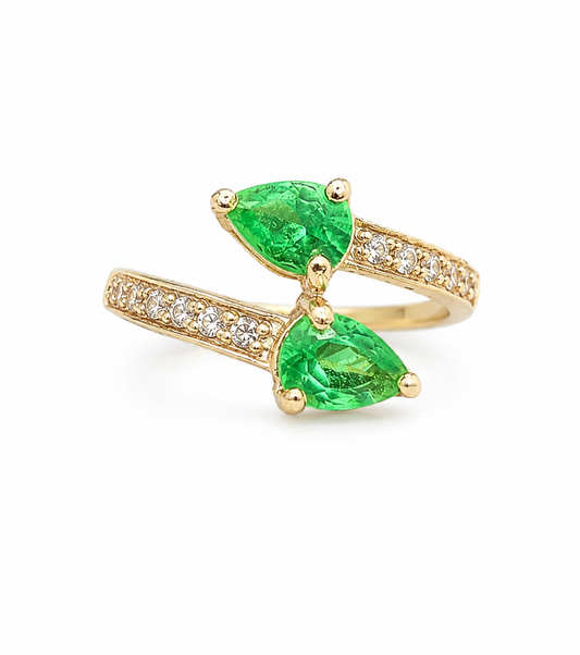 PRELOVED Silver chrome diopside and white topaz interlocking ring
