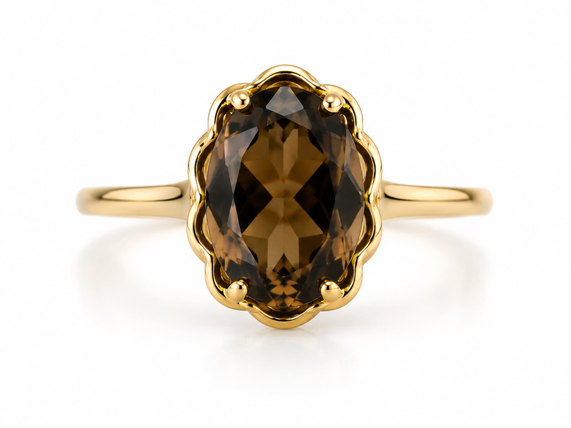 PRELOVED 9ct gold smokey quartz coktail ring