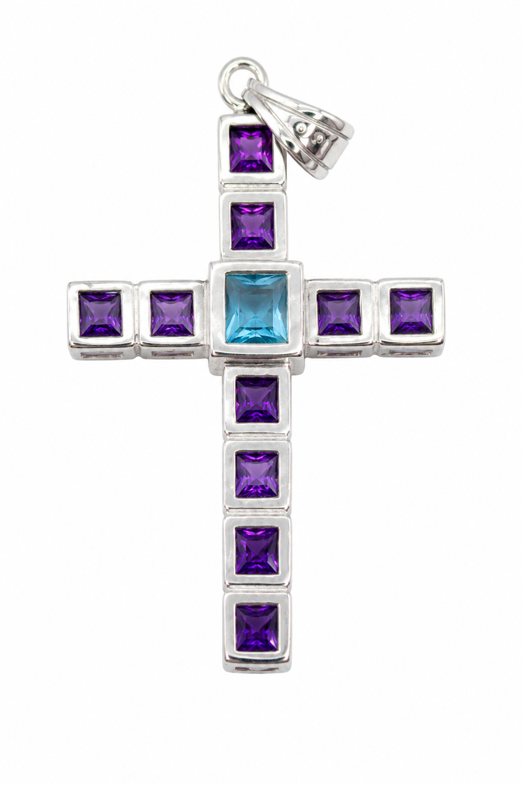 PRELOVED Silver amethyst and blue topaz cross pendant