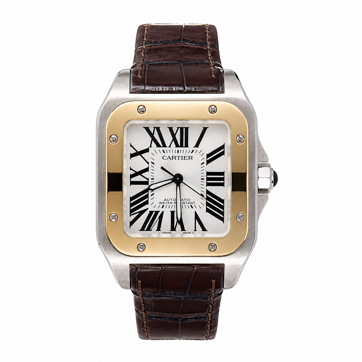 Cartier Santos 100 XL with gold bezel