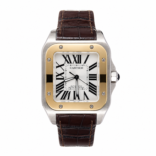 Cartier Santos 100 XL with gold bezel