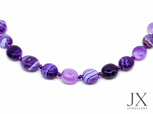 Ladies 530ct purple banded agate sterling silver necklace