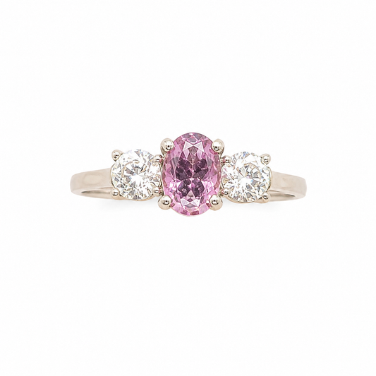 PRELOVED silver pink and clear CZ trilogy ring