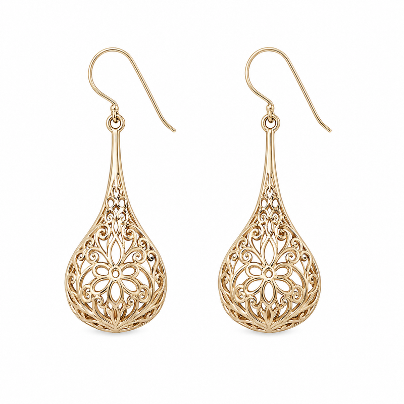 PRELOVED Silver ornate hollow teardrop earrings