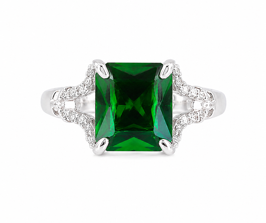 PRELOVED Sterling silver emerald green statement ring