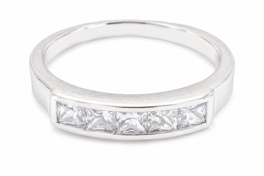 PRELOVED Sterling silver princess cut stone half eternity ring