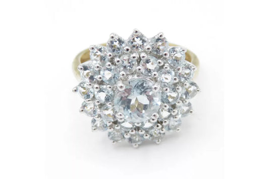 PRELOVED 9ct aqua marine cluster ring