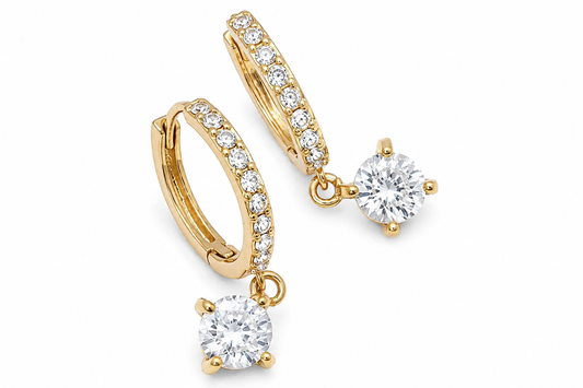 PRELOVED Gold plated CZ hoop and solitaire drrop earings