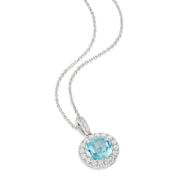 NEW JX range 18ct white gold blue topaz and diamonds pendant