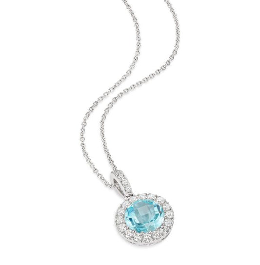 NEW JX range 18ct white gold blue topaz and diamonds pendant
