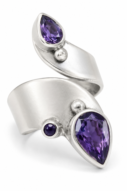 PRELOVED Silver designer amethyst ring