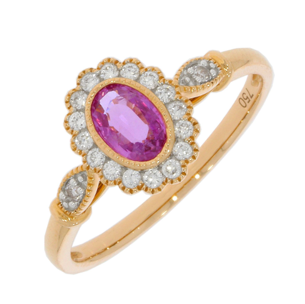 NEW JX Range 18ct Rose Gold Pink Sapphire & Diamond Oval Cluster Ring