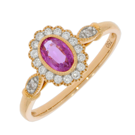 NEW JX Range 18ct Rose Gold Pink Sapphire & Diamond Oval Cluster Ring