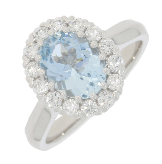 NEW JX Range 18ct White Gold Aquamarine & Diamond Cluster Ring
