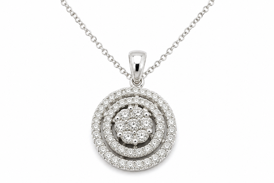 PRELOVED 14ct white gold diamond circular cluster pendant