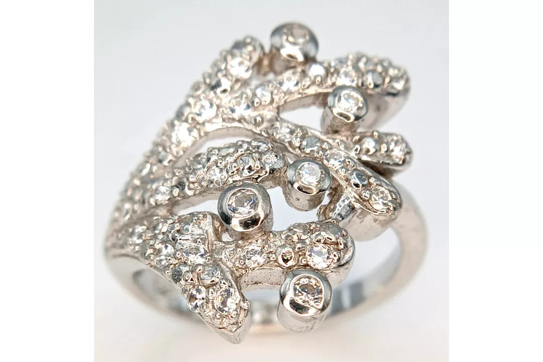 PRELOVED sterling silver CZ openwork statemant ring