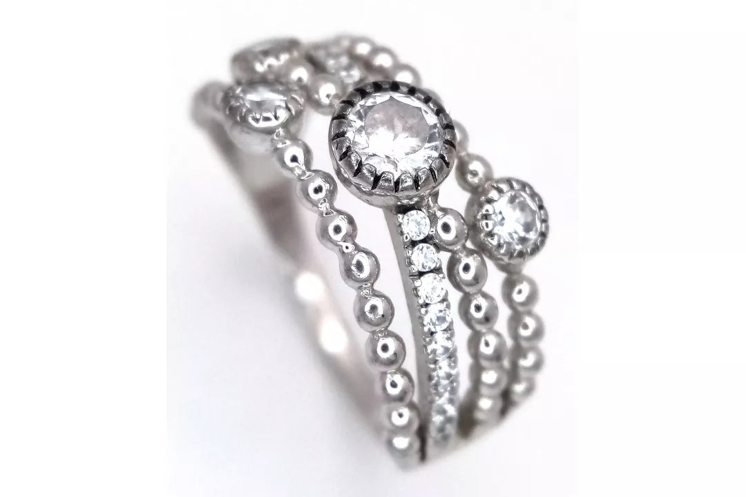 PRELOVED Sterling silver multi row white stone statement ring