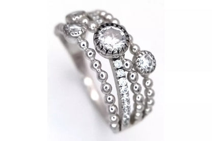 PRELOVED Sterling silver multi row white stone statement ring