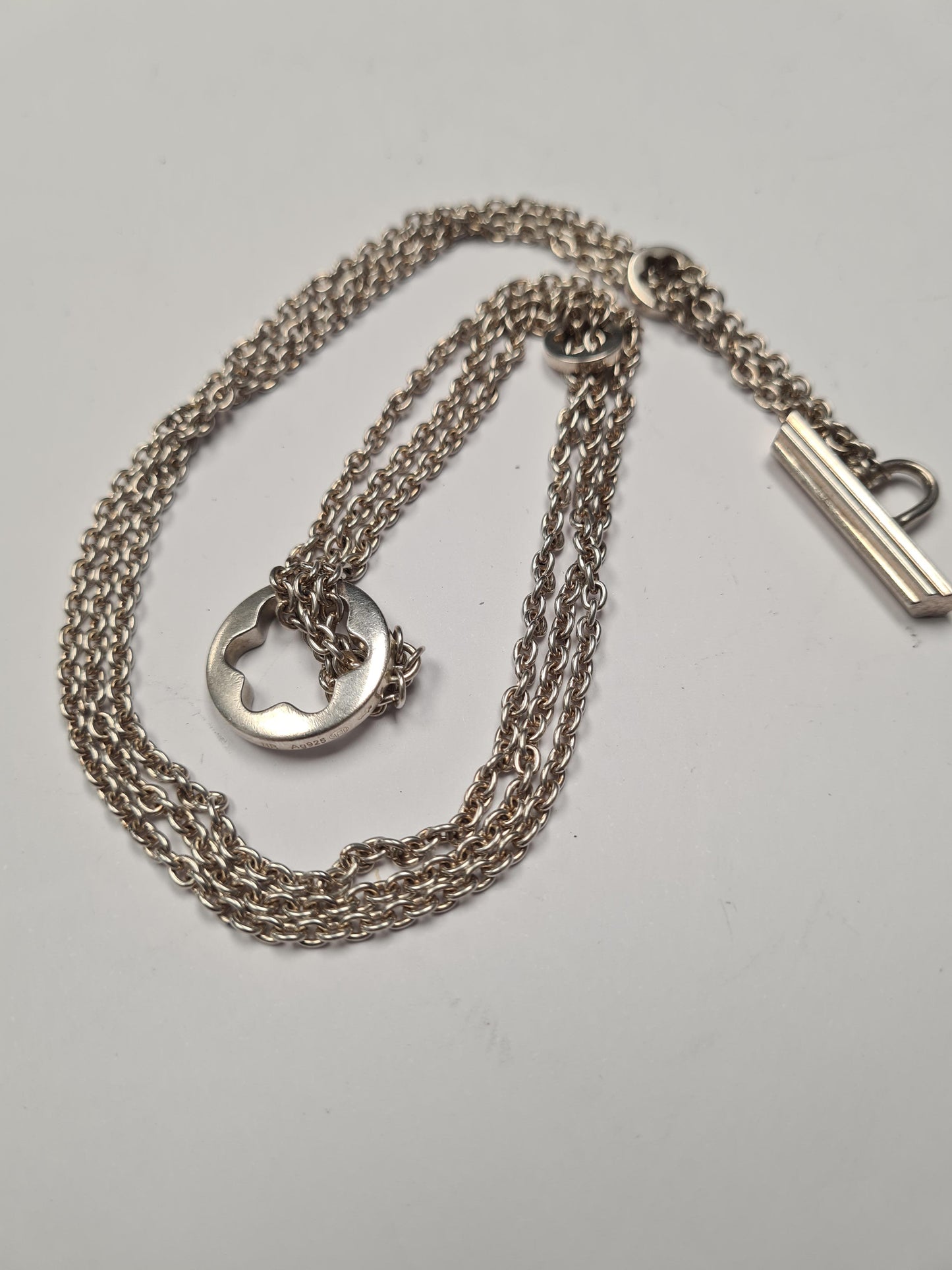 PRELOVED Montblanc Sterling Silver Triple-Link Chain Necklace with Star Roundel Toggle Clasp – Boxed