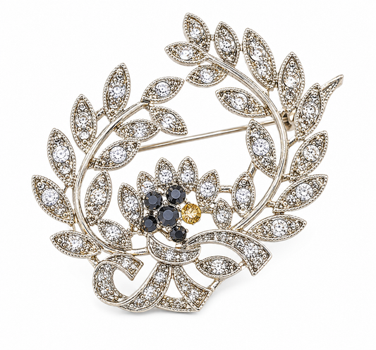 VINTAGE style crystal floral wreath broach