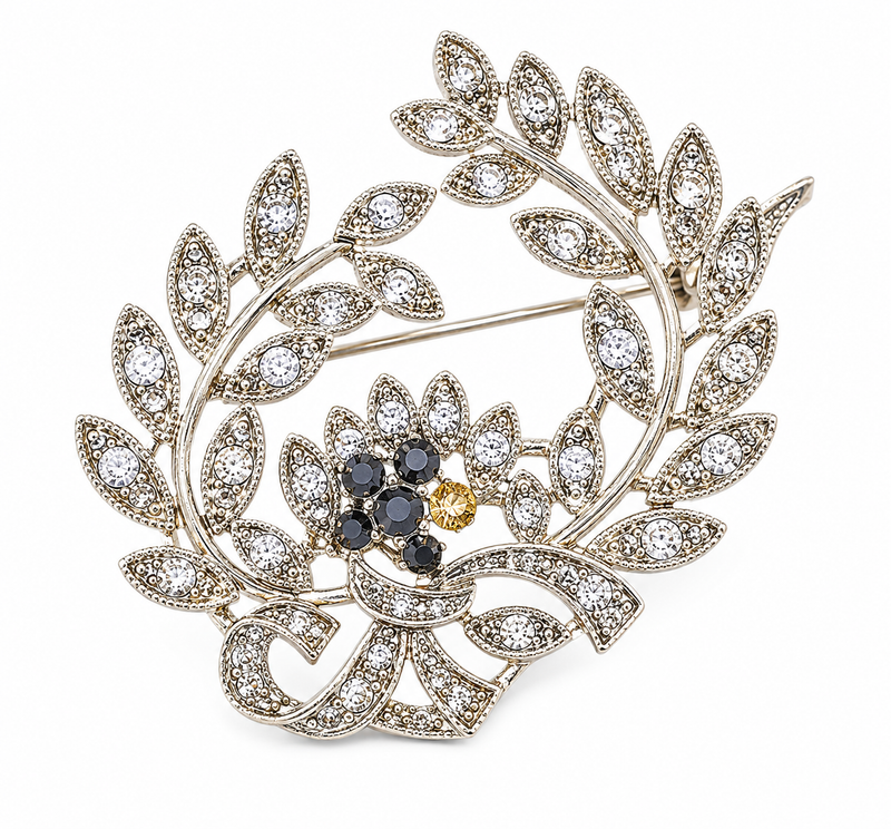 VINTAGE style crystal floral wreath broach