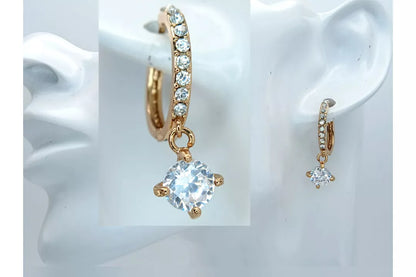 PRELOVED Gold plated CZ hoop and solitaire drrop earings