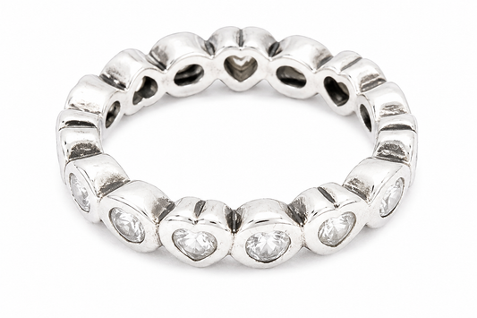 PRELOVED Sterling silver white stone heart eternity ring