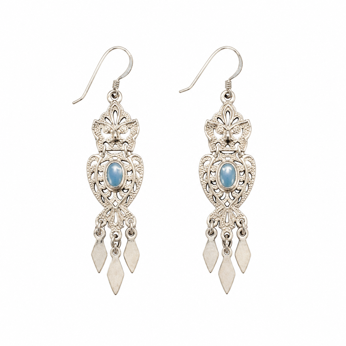 PRELOVED Silver owl drop earrings with blue stone