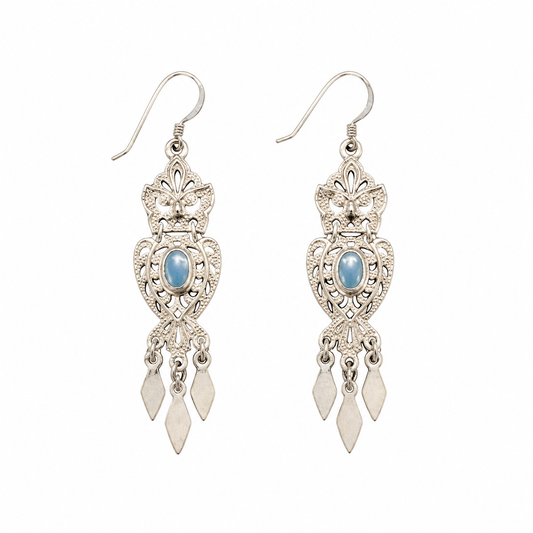 PRELOVED Silver owl drop earrings with blue stone