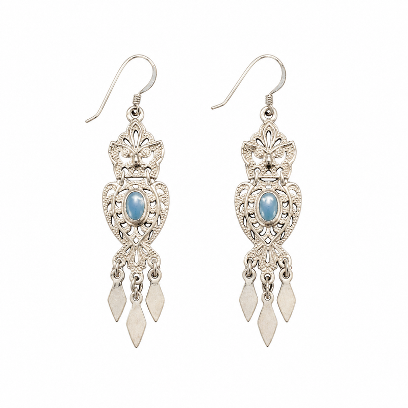 PRELOVED Silver owl drop earrings with blue stone