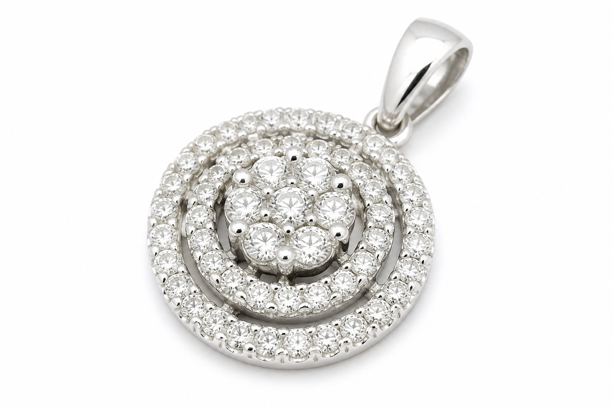 PRELOVED 14ct white gold diamond circular cluster pendant
