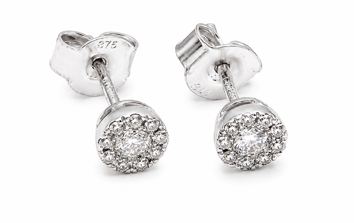 PRELOVED 9ct White Gold Diamond Cluster Stud Earrings